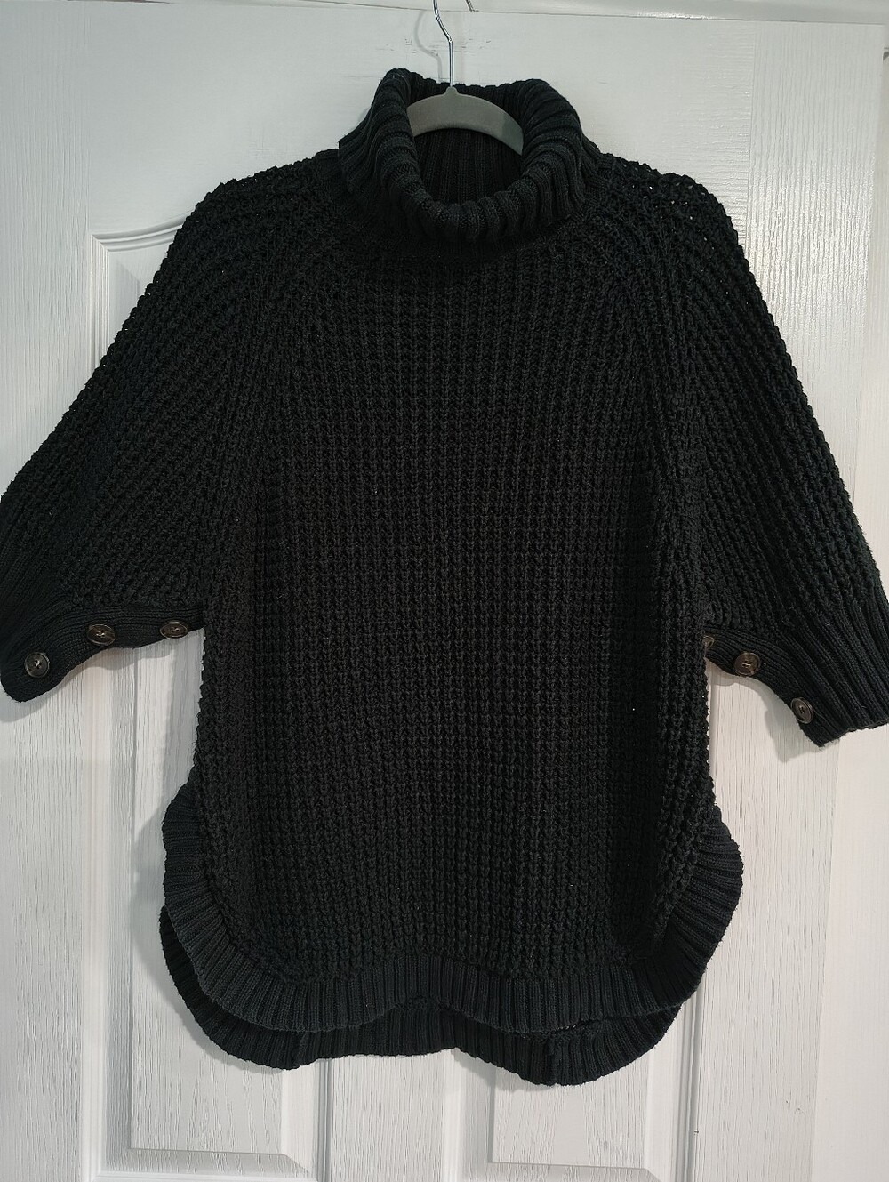 J. Crew Black Chunky Ribbed Turtleneck Sweater with Button Cuffs